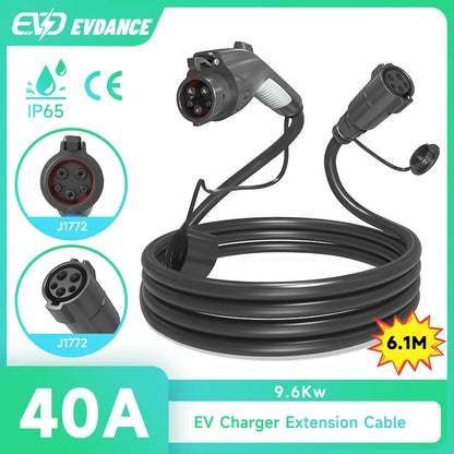 EVDANCE 9.6KW 40A J1772 EV Charger Extension Cable (21ft, IP66)