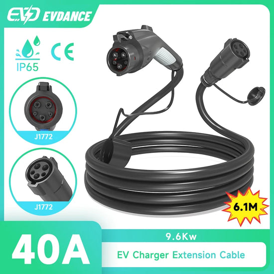 EVDANCE 9.6KW 40A J1772 EV Charger Extension Cable (21ft, IP66)