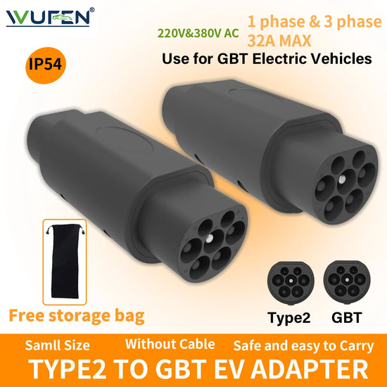 WUFEN IEC62196 Type 2 to GB/T EV Adapter Charging Convertor 220V&380V 32A Type2 to GBT Charger Converter Adaptor For Chinese Car