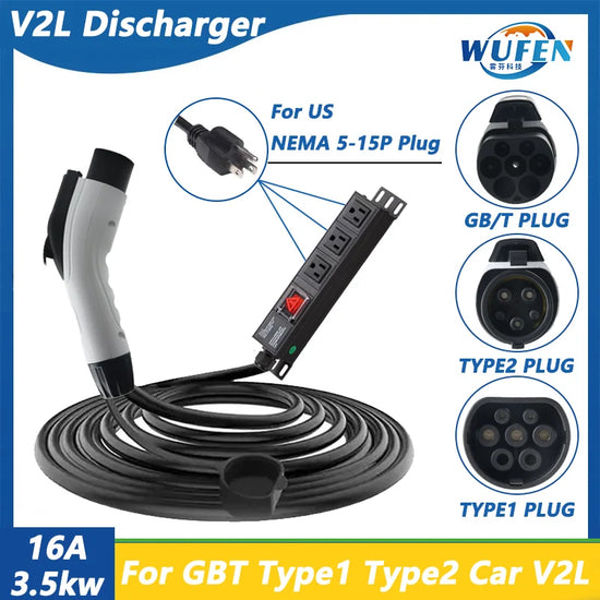 North America BYD V2L Car Discharge GBT Type1 Type2 16A 3.5KW Electric Vehicle Outdoor Discharger110v With US NEMA 5-15P Socket